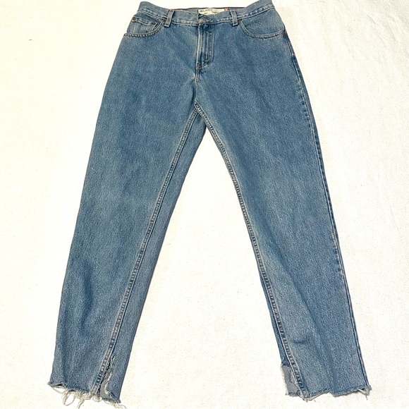VTG Y2K LEVIS 550 TAPERED FIT HIGH RISE REWORKED RAW SPLIT-HEM DENIM JEANS 10/12 - Picture 2 of 16